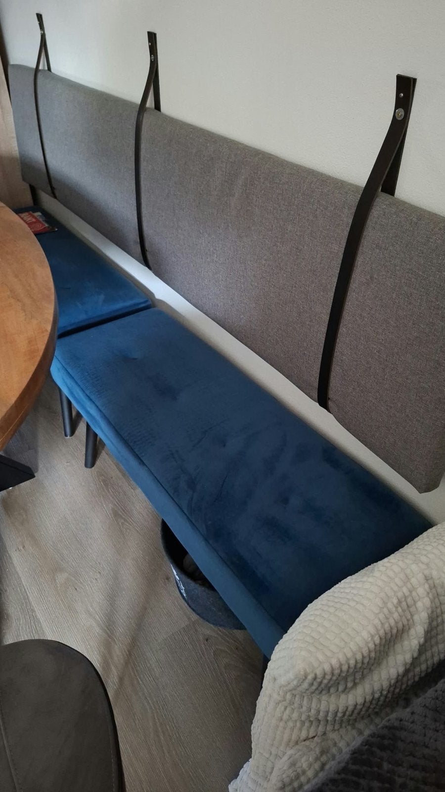 Bank met rugkussens, kl. Blauw/200x30x45 cm, Ophalen, Gebruikt, Stof