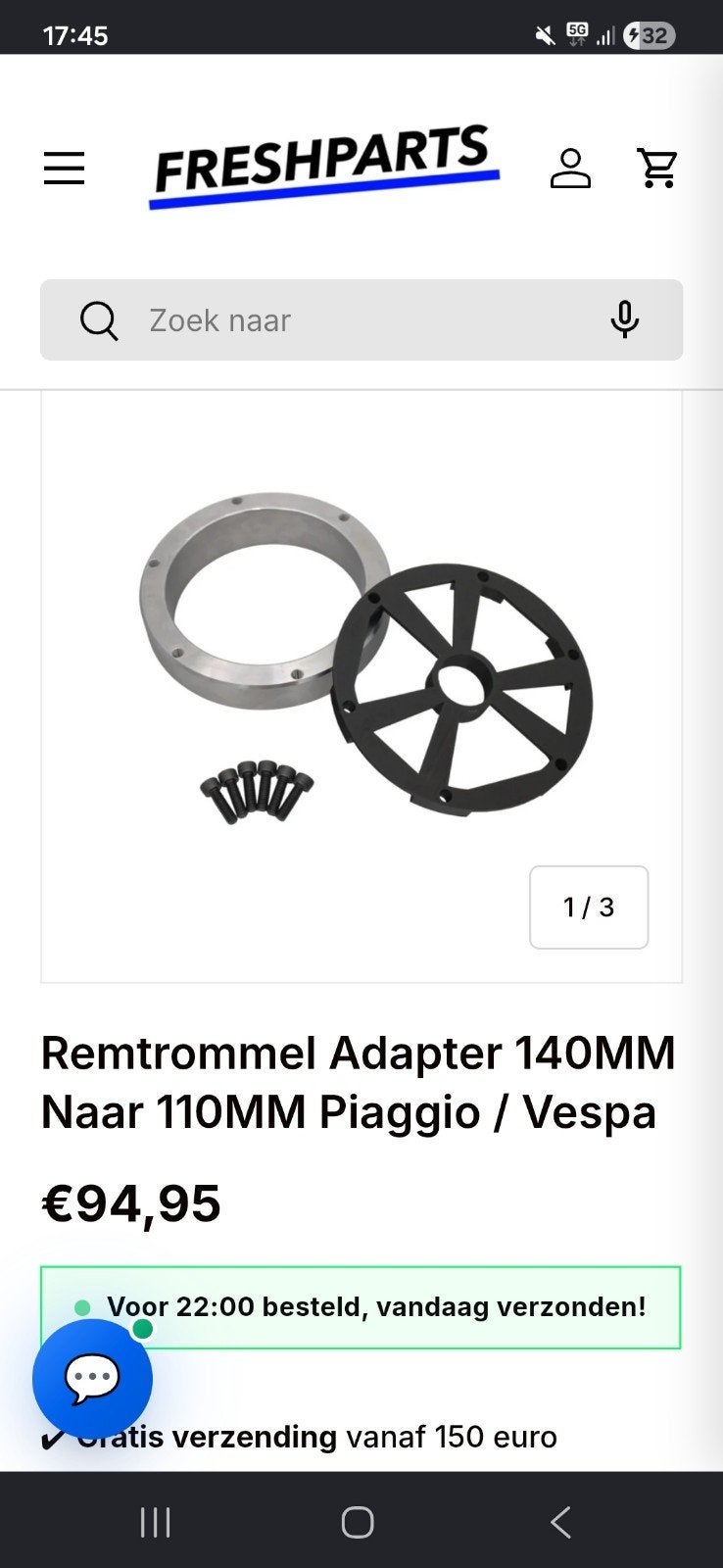 Remtrommel Adapter 140MM naar 110MM Piaggio / Vespa, Ophalen of Verzenden, Nieuw, Overige typen, Piaggio