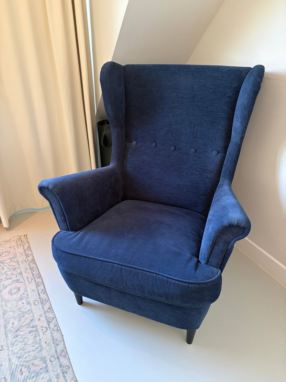 Ikea Strandmon Fauteuil - Donkerblauw Velvet, Ophalen, Zo goed als nieuw, Stof, 75 tot 100 cm