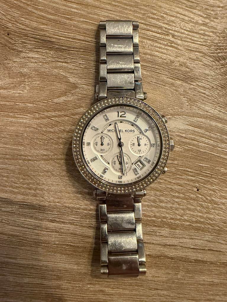 Michael Kors horloge met strass, Gebruikt, Staal, Polshorloge, Met strass