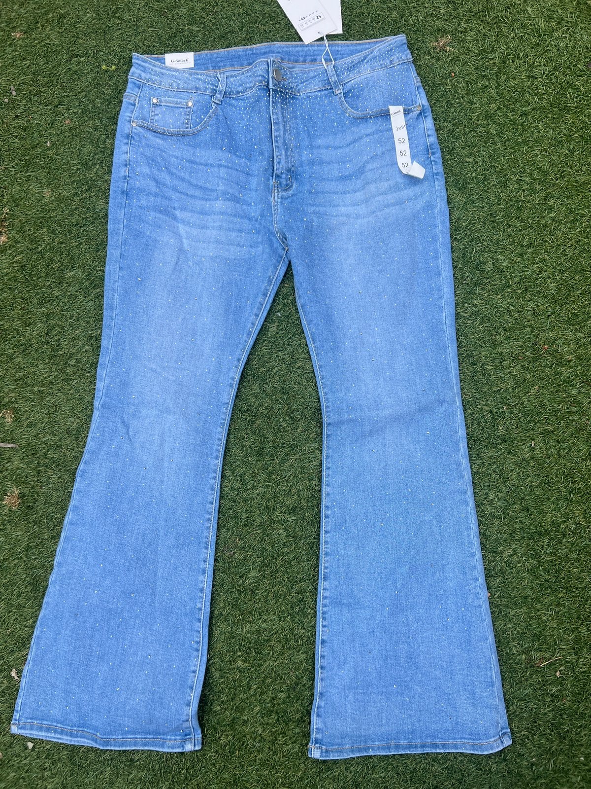 Spijkerbroek flair met steentjes maat 52/6xl G-Smack, Kleding | Dames, Ophalen of Verzenden, Nieuw, Blauw, Broek of Spijkerbroek