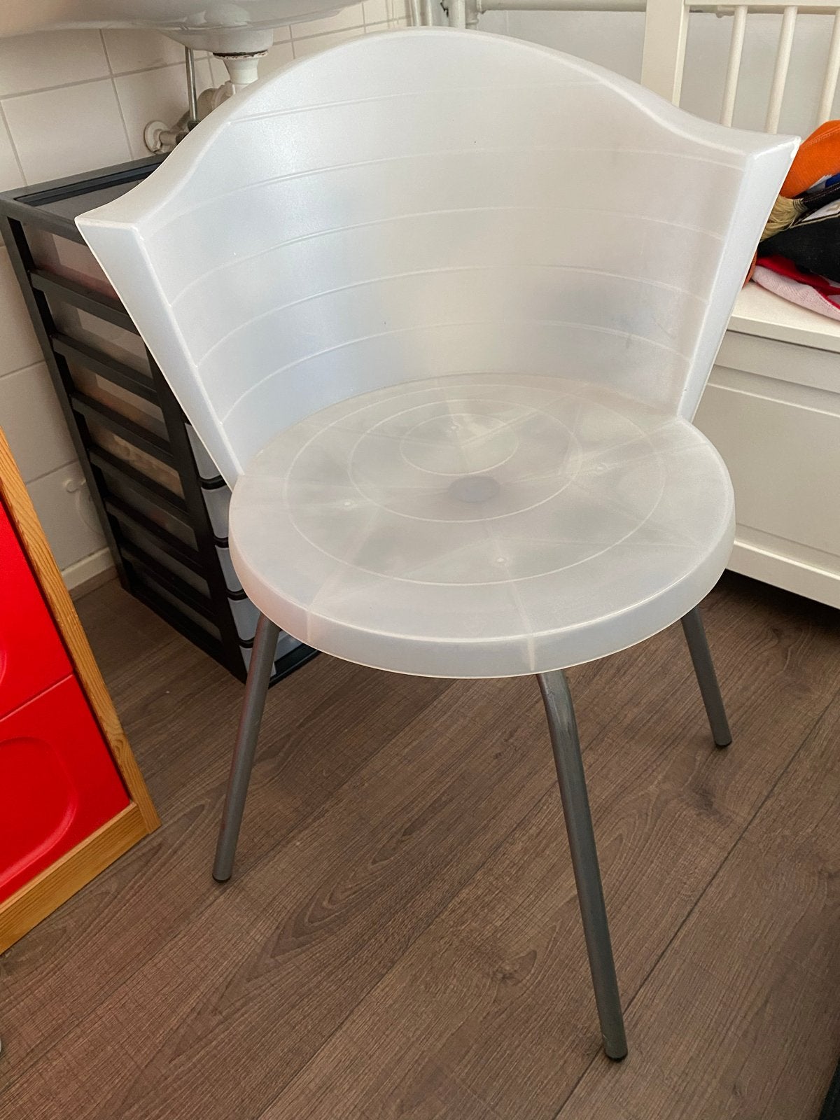 Doorzichtige Draaistoel / Bureaustoel kunstof stoel, Huis en Inrichting, Stoelen, Ophalen, Kunststof, Gebruikt, Wit