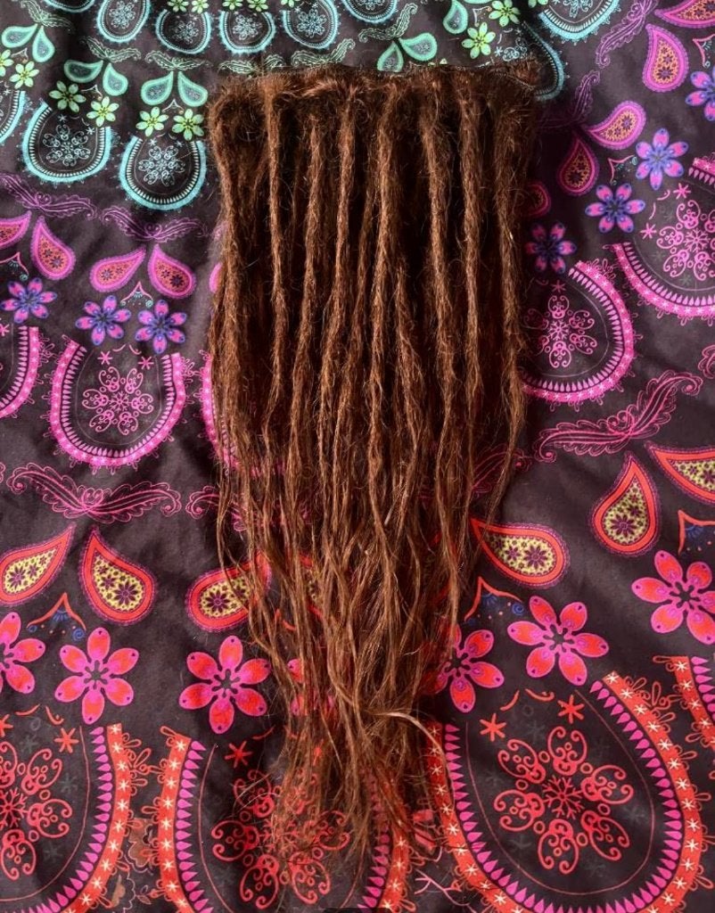50 roodbruine human hair clip dread extensions 45-50cm 350€, Ophalen of Verzenden, Nieuw, Pruik of Haarverlenging