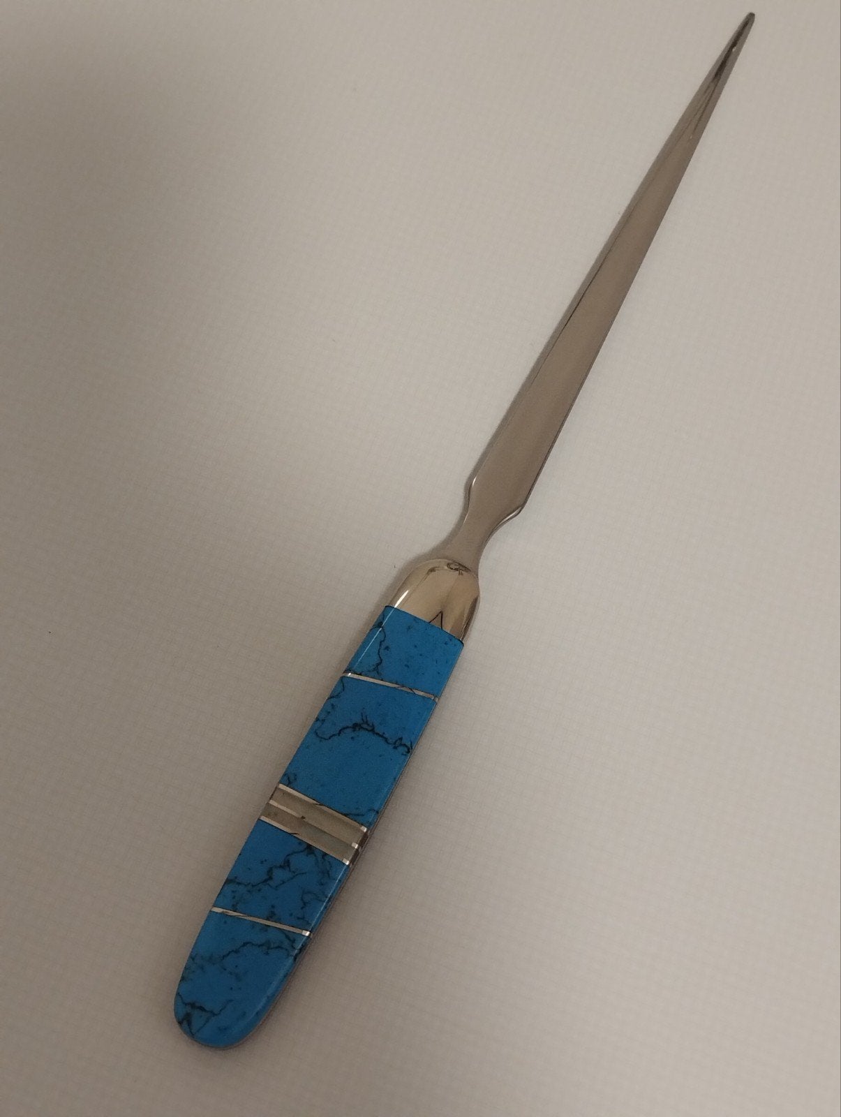 NOS Santa Fe Stoneworks briefopener turkoois zilver abalone, Antiek en Kunst, Ophalen of Verzenden