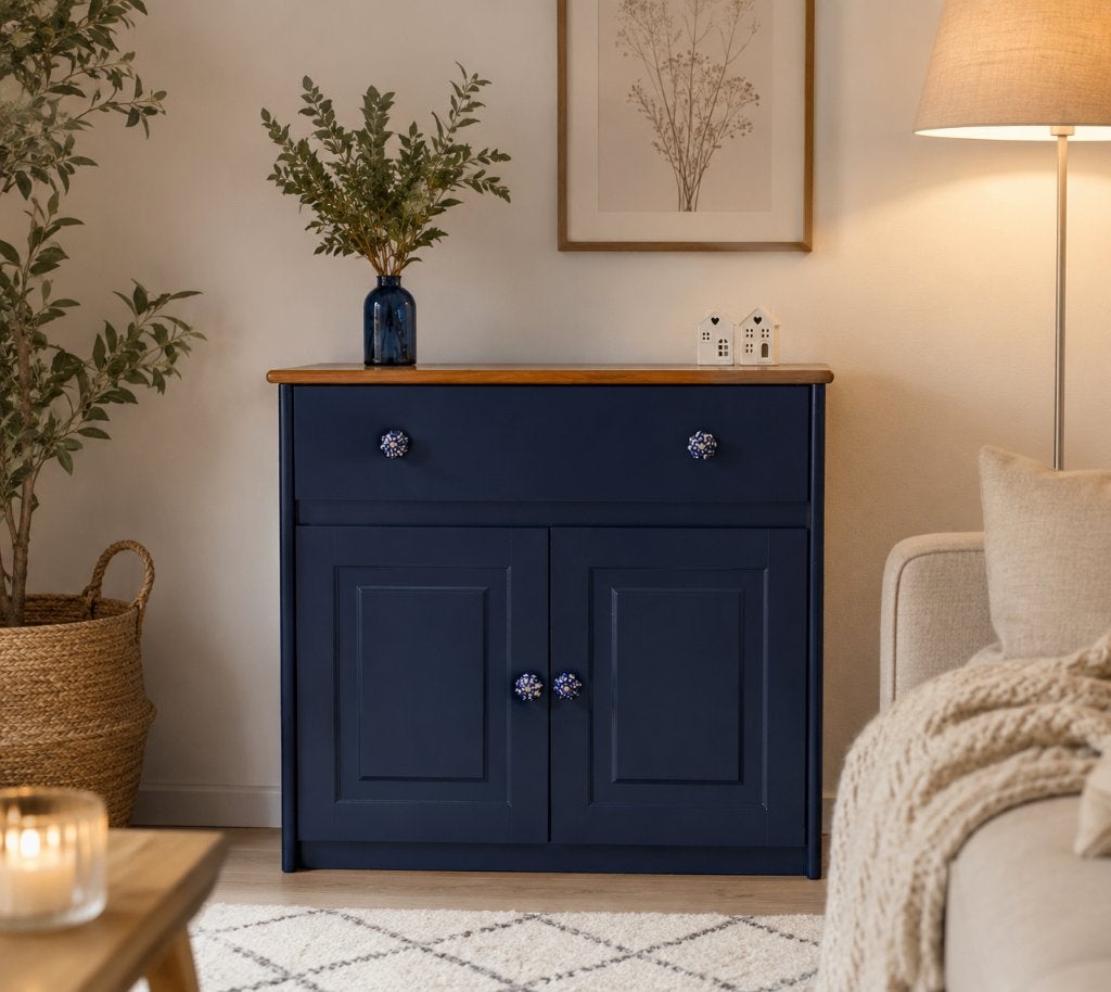 Restyled houten kast met keramische knopjes, Ophalen, Met deur(en), Nieuw, 50 tot 100 cm