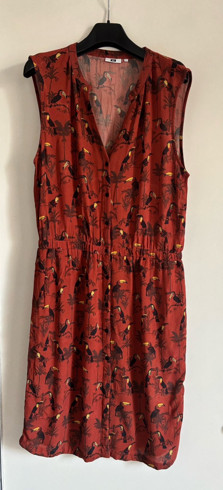 WE mousseline zomerjurk cognackleur met zakken, maat L., Maat 38/40 (M), Zwart, Ophalen of Verzenden, Zo goed als nieuw