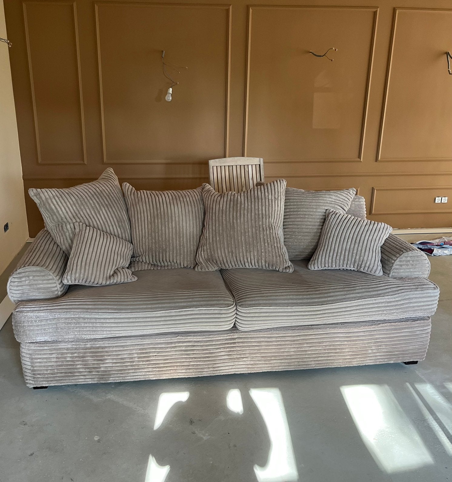 Rofra Home rib beige bank - 230x104x80 cm, Ophalen, Gebruikt, 100 tot 125 cm, Driepersoons