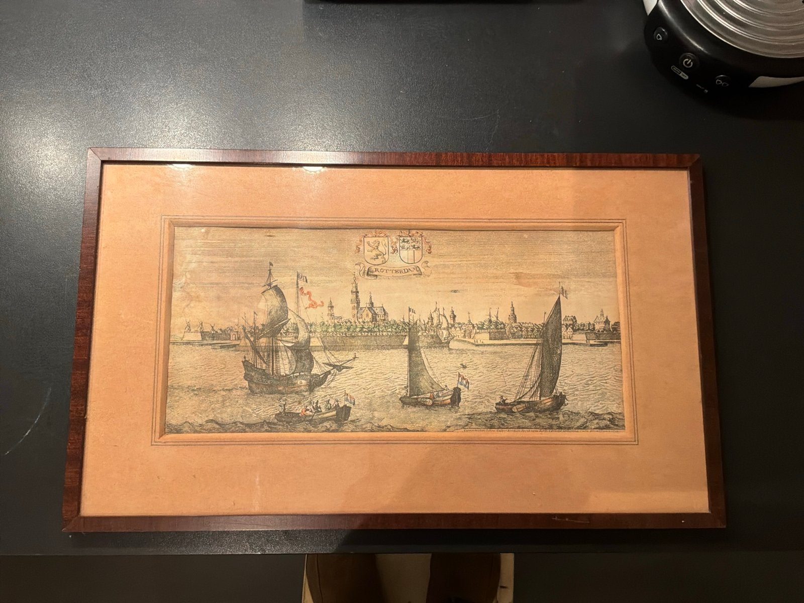 Antieke Gravure Rotterdam Stadsgezicht 17e eeuw (1668), Stadsgezicht, Gravure, Blanco verso, 1600 - 1699