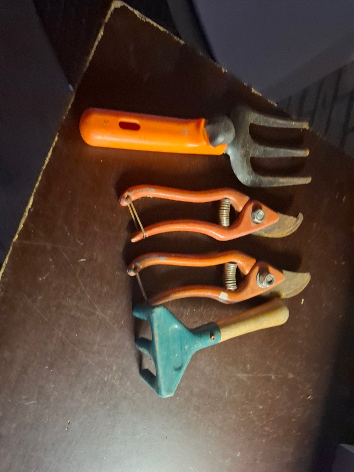 Tuin gereedschap set: hark, snoeischaar, schoffel, Ophalen of Verzenden, Gebruikt, Hark