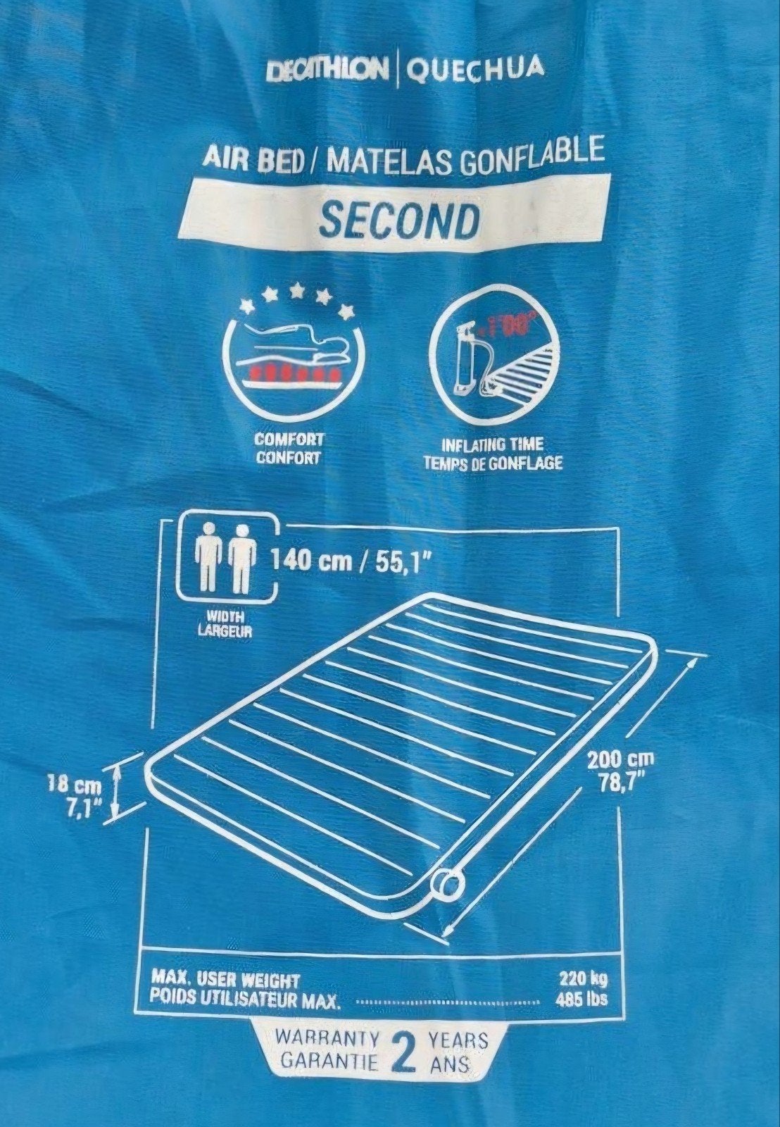 Quechua luchtbed 140×200×18 cm, Caravans en Kamperen, Luchtbedden, Ophalen of Verzenden, Zo goed als nieuw