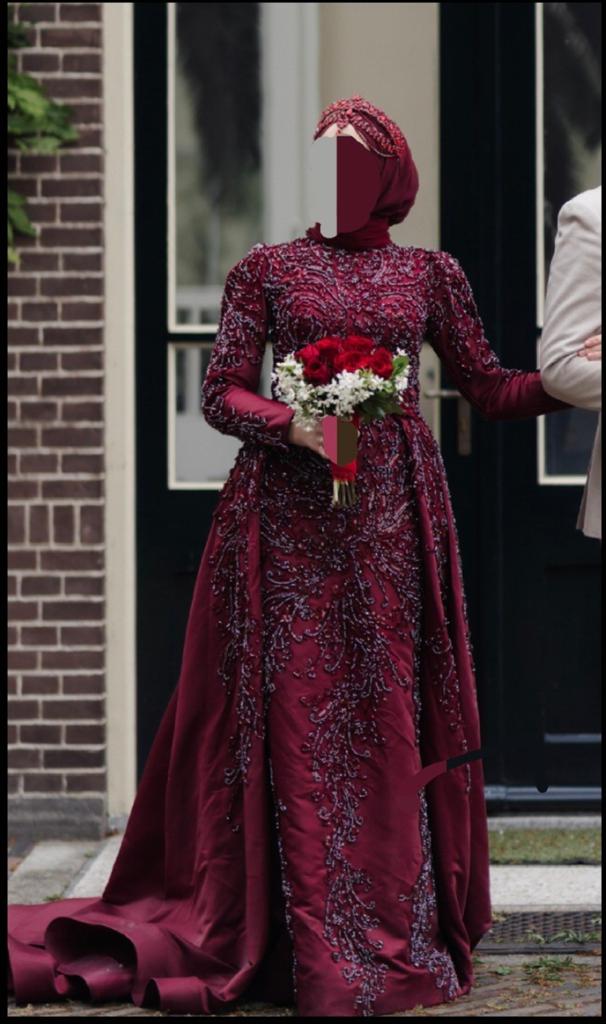 Bordeauxrode henna jurk, Ophalen of Verzenden, Zo goed als nieuw, Rood, Trouwjurk