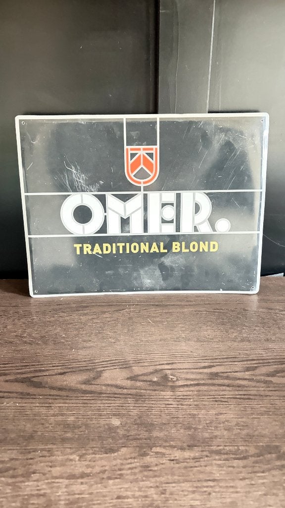 Omer Traditional Blond blikken reclamebord, Ophalen, Gebruikt, Reclamebord, Plaat of Schild, Overige merken
