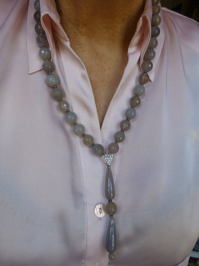 CHALCEDOON Collier met Pampel Zirkonia NIEUW, Met edelsteen, Verzenden, Beige, Nieuw