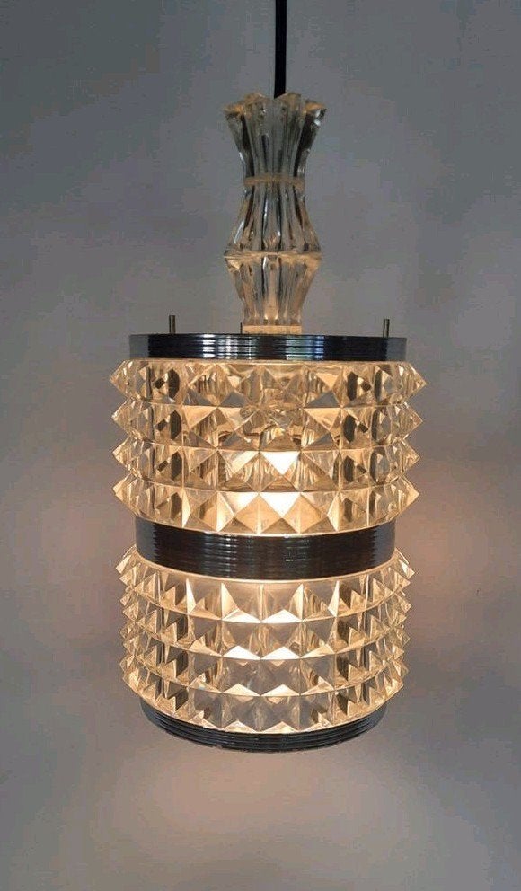 Facet plexiglas hanglamp jrn 60/70,lees de beschrijving, Ophalen of Verzenden, Zo goed als nieuw, Kunststof, E27 (groot)