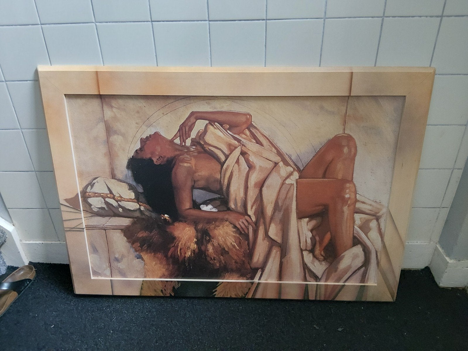 Schilderij van liggende vrouw, 80x114cm, Ophalen, Doek, Portret of Personen, Realistisch