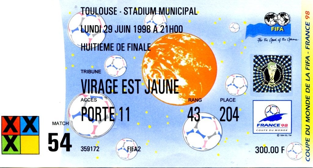 Kaartje - ticket Nederland - Joegoslavie, Losse kaart, Eén persoon, Juli, Nederlands elftal