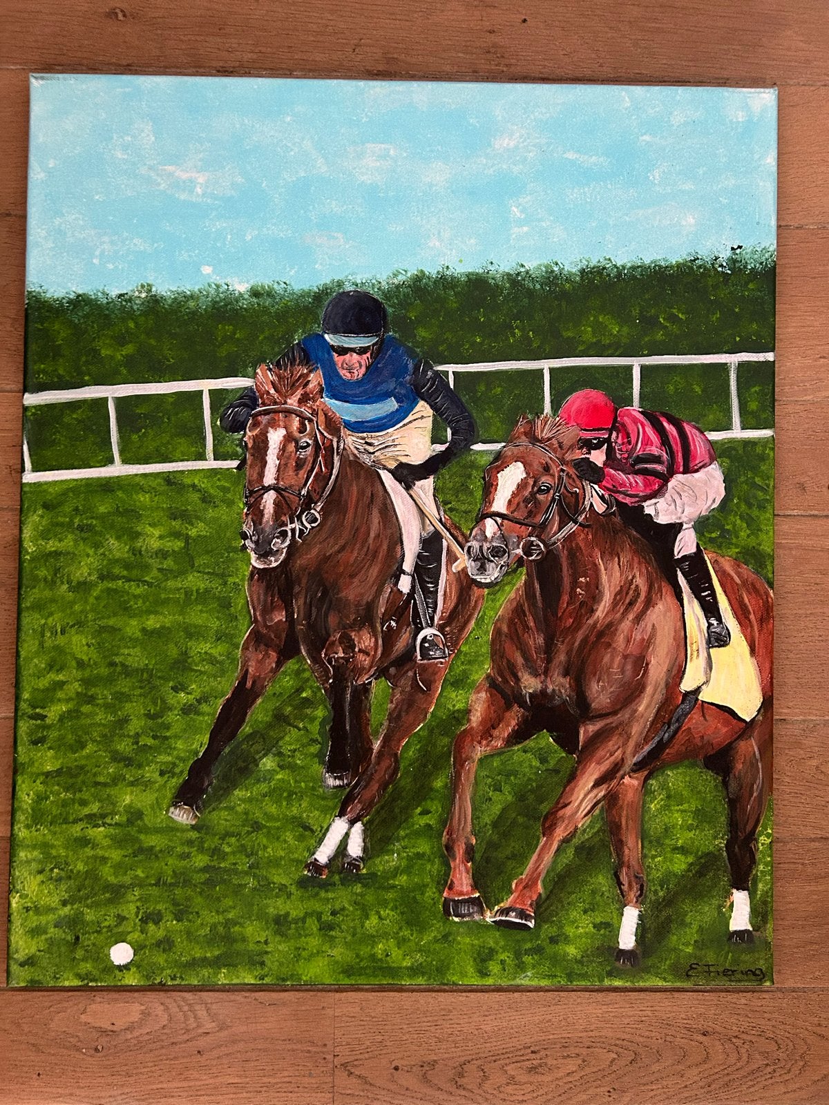 Schilderij polo, Antiek en Kunst, Kunst | Schilderijen | Klassiek, Acrylverf, Doek, Ophalen of Verzenden, Klassiek
