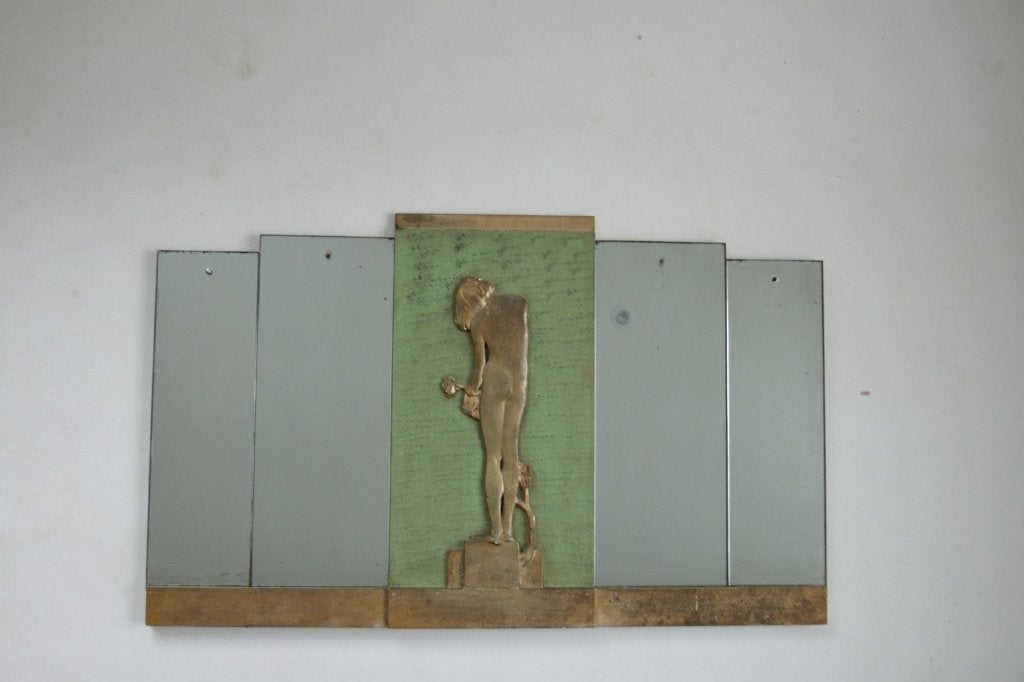 Rowley Gallery art deco spiegel met verguld reliëf, Antiek en Kunst, Ophalen, Overige vormen, 100 tot 150 cm, Minder dan 100 cm