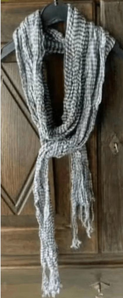 Sjaal, shawl, das zwart - grijzig - blauwe ruitjes / strepen, Ophalen of Verzenden, Gedragen, Maat 38/40 (M), Sjaal