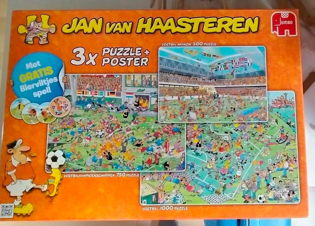 Haasteren 3 in 1 voetbal puzzels, Ophalen of Verzenden, 500 t/m 1500 stukjes