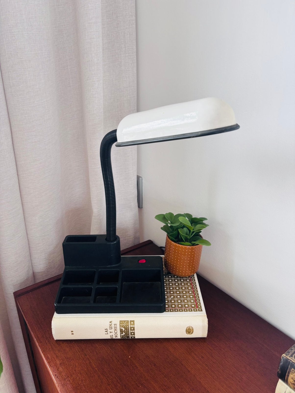 Vintage Jaren 70/80 Bureaulamp met Organizer – Wit/bruin, Ophalen of Verzenden