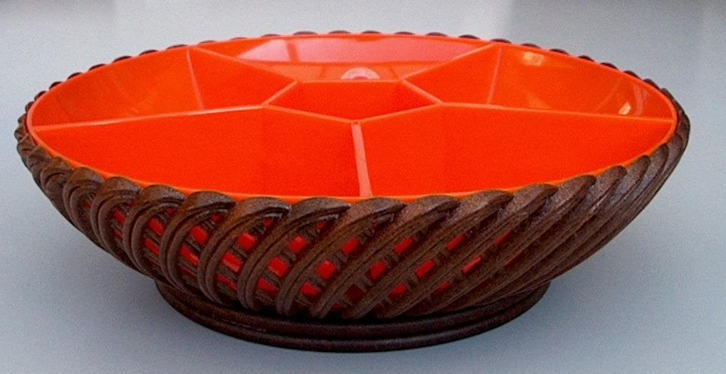 Emsa snack schaal oranje met bruine en roomwitte mand, Verzamelen, Ophalen, Huis en Inrichting