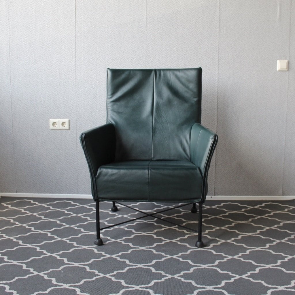 Montis Charly Fauteuil Donkergroen Leer - Zwart (Op Doppen), Niet ingevuld, Zo goed als nieuw, Niet ingevuld, Niet ingevuld