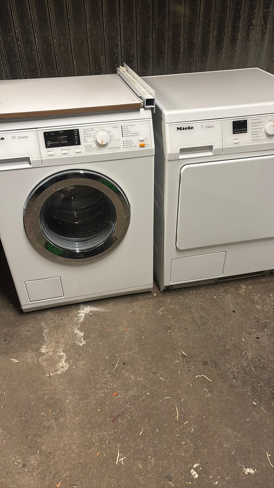 Miele wasmachine en Miele condensdroger, 6 tot 8 kg, Ophalen, Zo goed als nieuw, 85 tot 90 cm