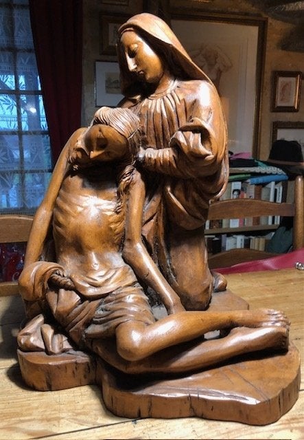 Grote antiek houten Pieta., Ophalen of Verzenden