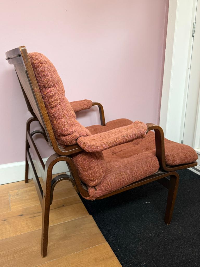 Bruno Mathsson fauteuil ‘Ingrid’ voor DUX Zweeds Design, Huis en Inrichting, Fauteuils, Gebruikt, Hout, 50 tot 75 cm, 75 tot 100 cm