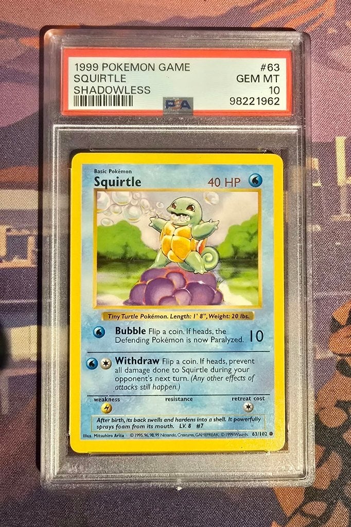 Pokemon TCG - Shadowless Squirtle 63/102 - PSA 10, Ophalen, Nieuw, Losse kaart