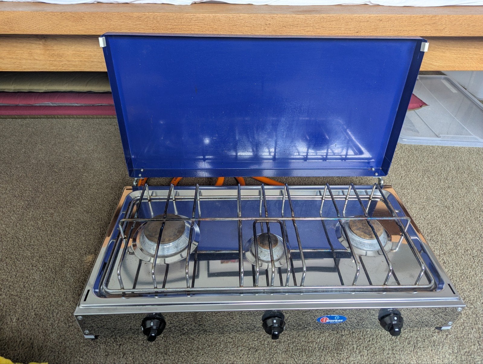 Parker 3-pits gasstel - Ideaal voor camping of buitenkeuken, Ophalen, Gebruikt