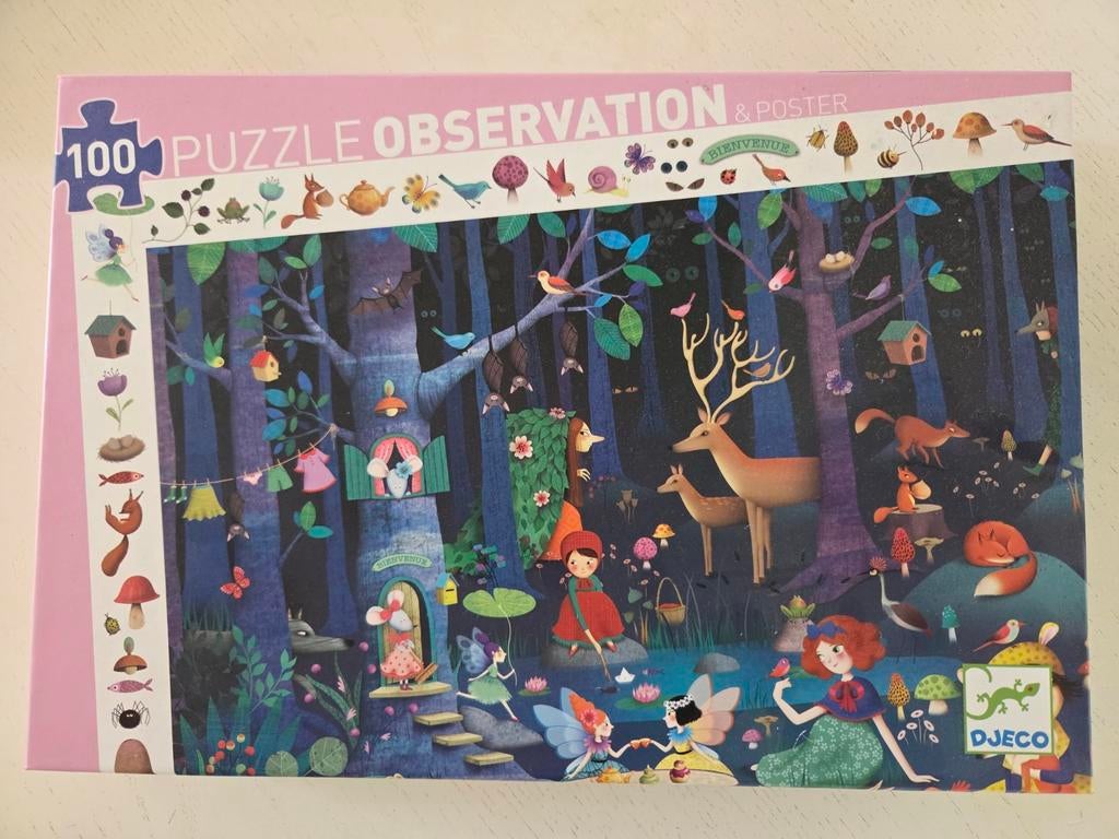 Puzzel Het betoverende bos 100 stukjes van Djeco met poster, Ophalen of Verzenden, Meer dan 50 stukjes, Nieuw, 4 tot 6 jaar