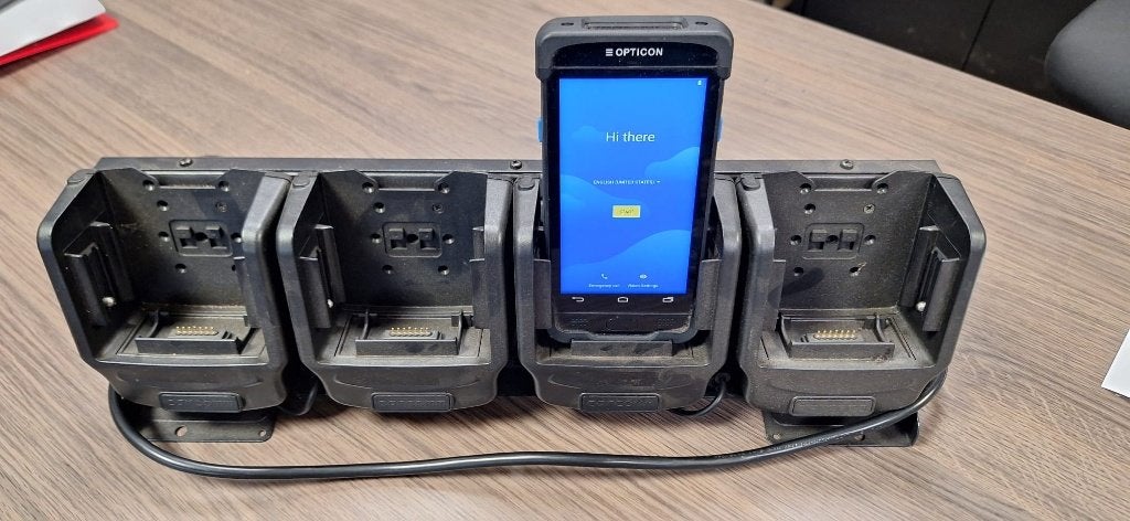 Opticon Barcodescanner met 4-vaks laadstation, Computers en Software, Ophalen of Verzenden, Gebruikt, Mobiele scanner, Opticon
