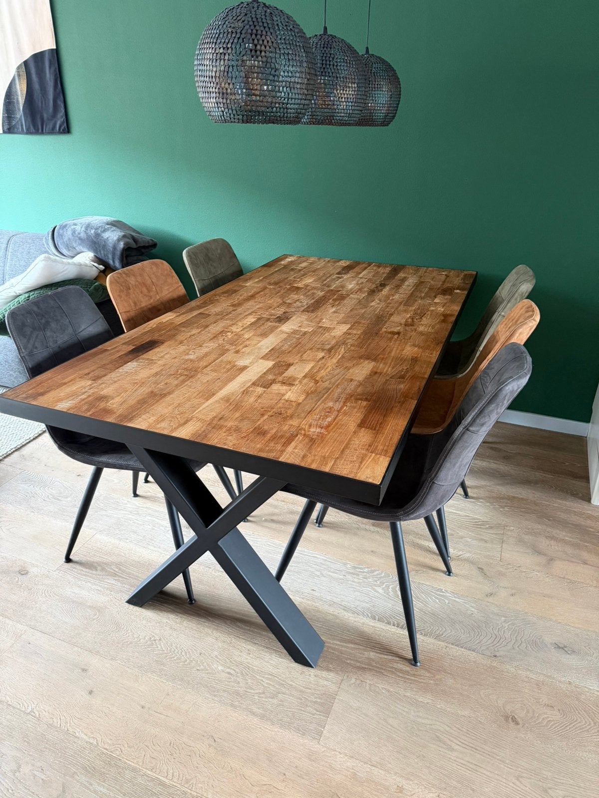 Trakhouten eetkamer tafel met stoelen, Ophalen, Teakhout, 200 cm of meer, 50 tot 100 cm