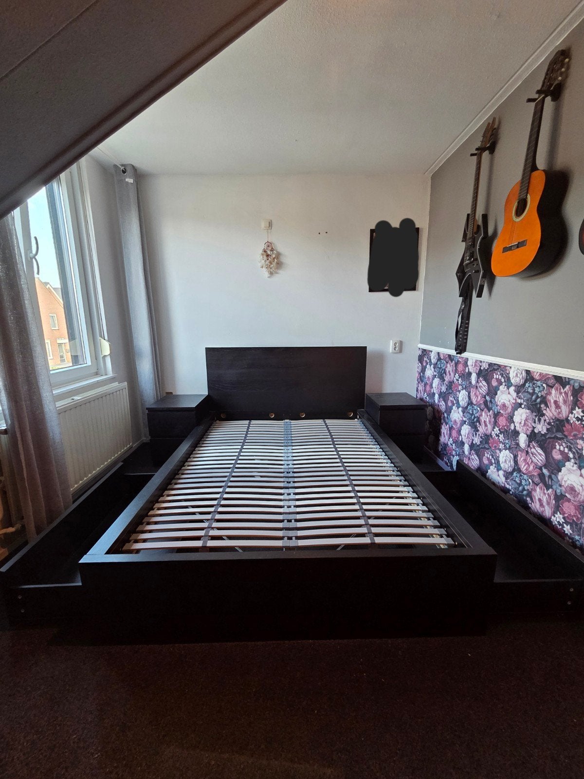 IKEA Malm bed zwart+nachtkastjes+4lades, Huis en Inrichting, Slaapkamer | Bedden, Ophalen, Gebruikt, Zwart, Tweepersoons