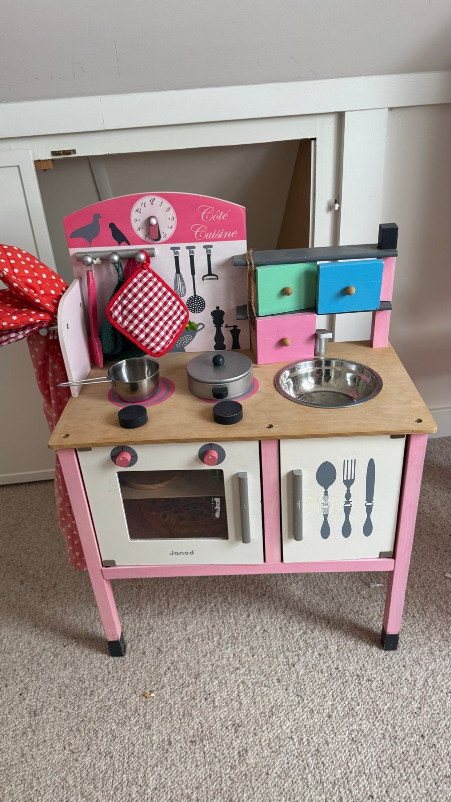 Janod Houten Speelkeuken - Roze met Accessoires, Ophalen, Gebruikt, Knutselen