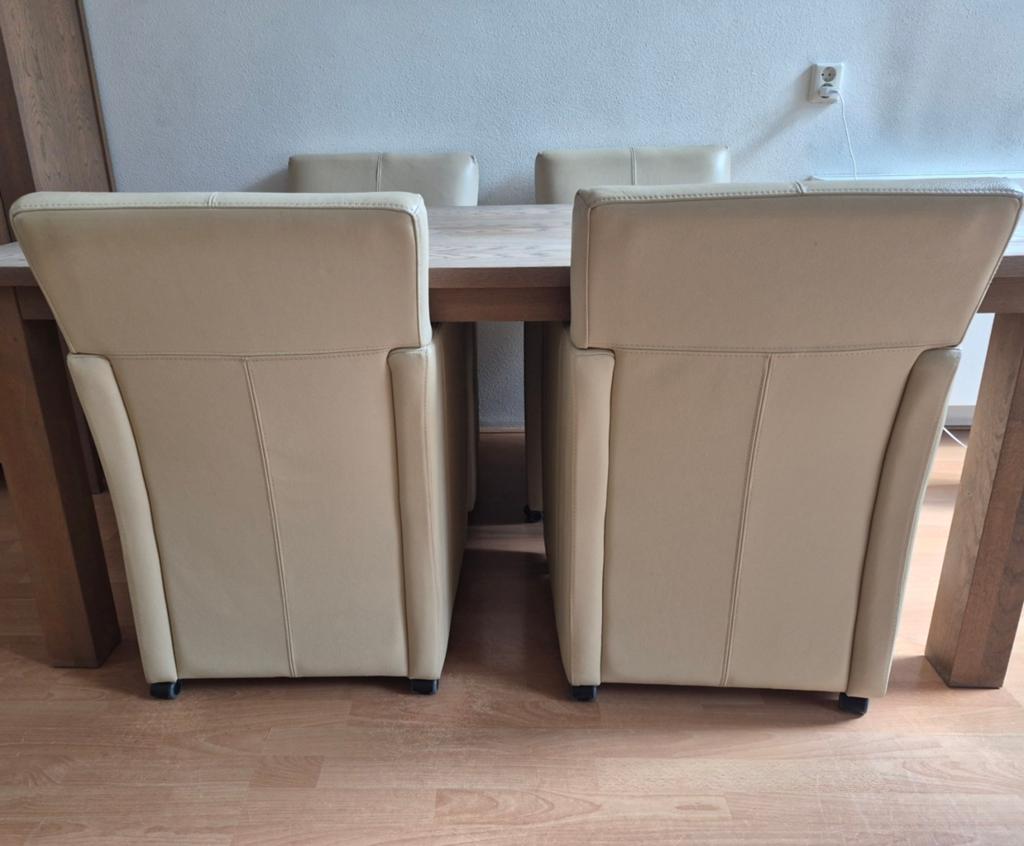 Leren eetkamerstoelen met wieltjes - 4 stuks, Huis en Inrichting, Ophalen, Modern, Comfortabel, Gebruikt, Overige kleuren