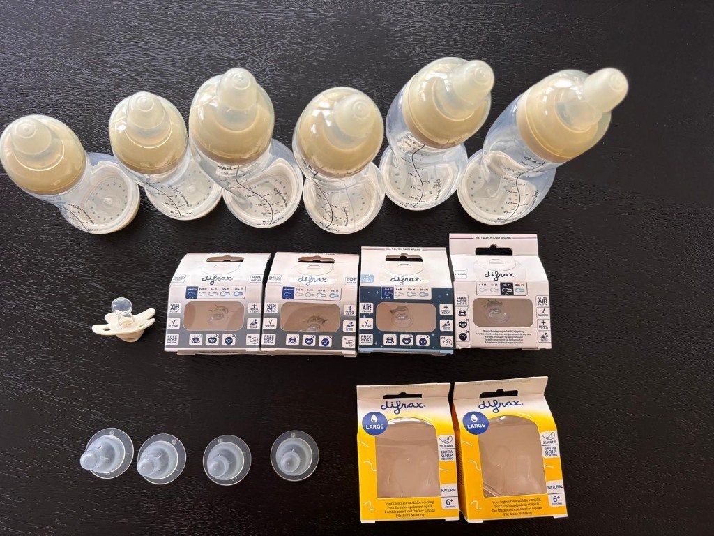 Difrax set compleet (flessen, flesspenen, fopspenen), Ophalen, Nieuw, Overige typen