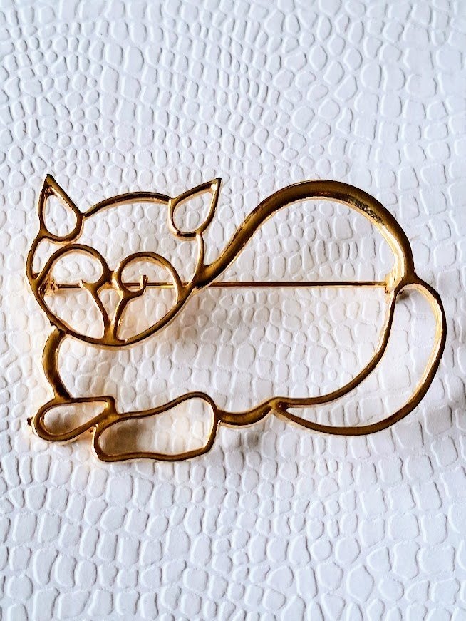 grote vintage statement katten broche in nieuwstaat, Overige materialen, 4 tot 7 cm, Verzenden, Zo goed als nieuw