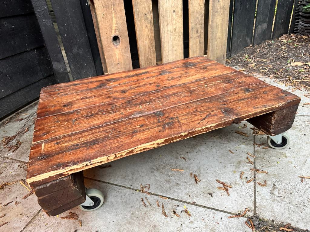 Palettafel op wielen - Gebruikt maar functioneel, Ophalen, Gebruikt, 50 tot 100 cm, Minder dan 50 cm