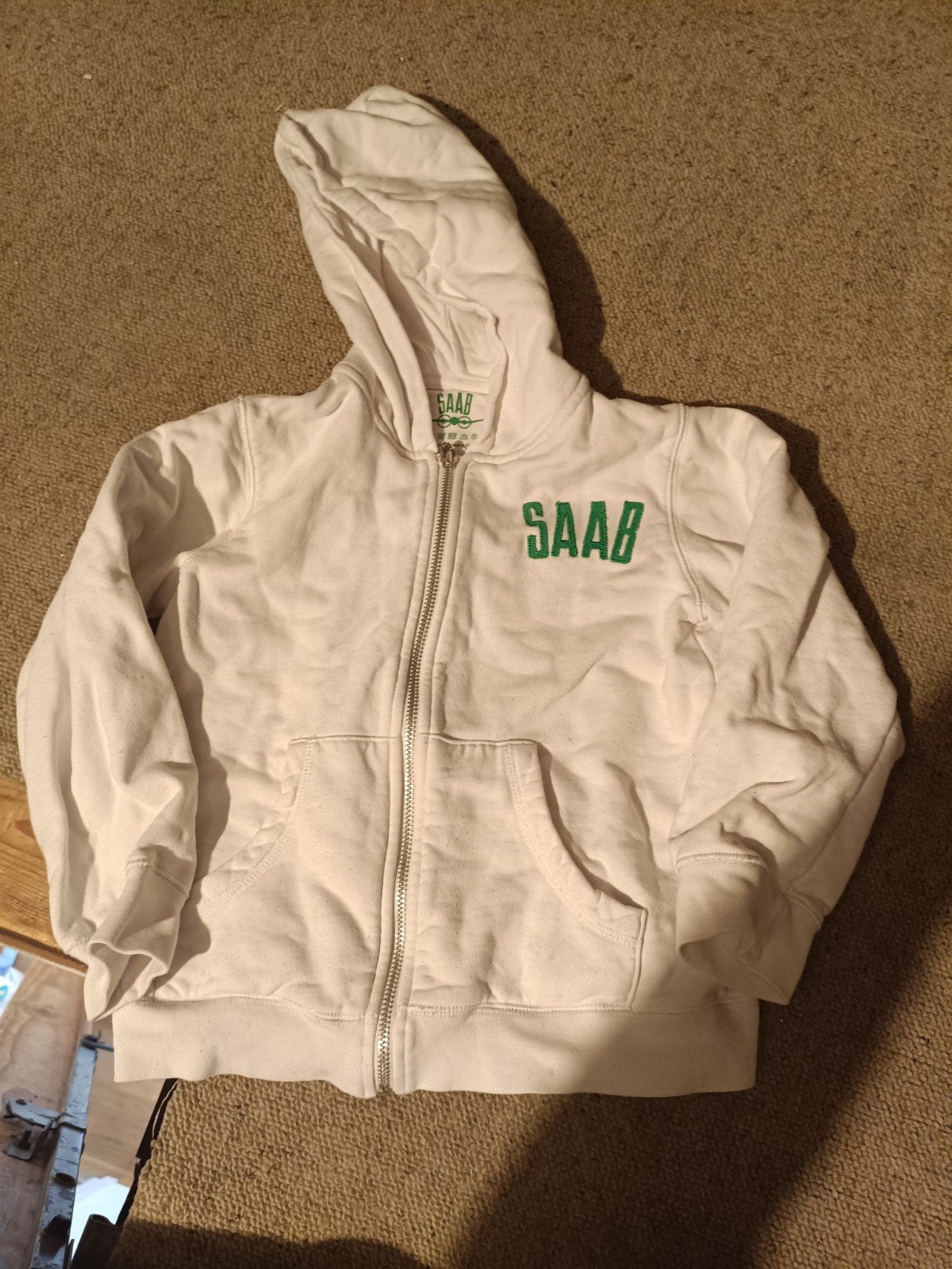 Witte SAAB Hoodie met Rits - Kinderkleding (enkele vlekjes), Kinderen en Baby's, Ophalen of Verzenden, Gebruikt, SAAB, Jongen of Meisje