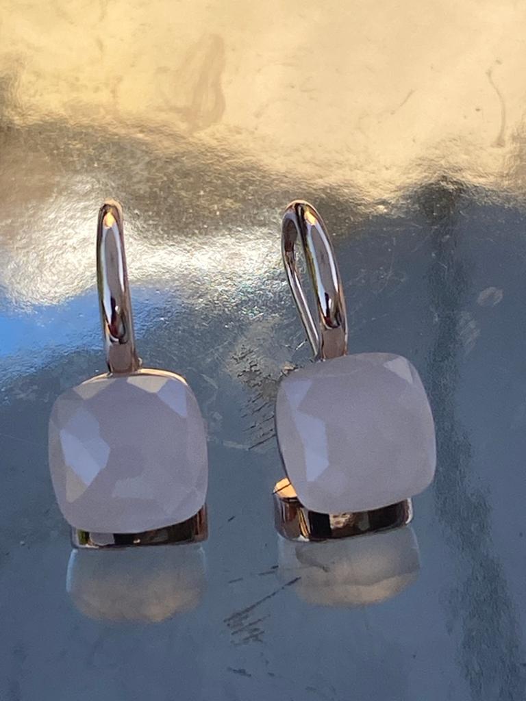 Elegante rozegouden oorbellen met melkkleurige steen, Overige materialen, Hangers, Verzenden, Nieuw