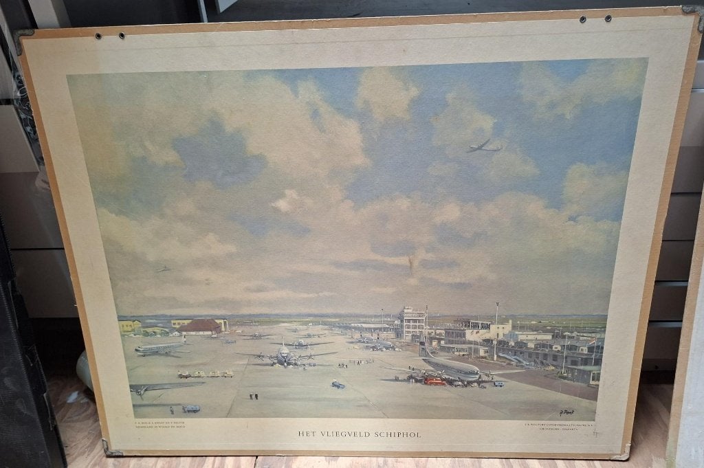 Schoolplaat Het vliegveld Schiphol, Antiek en Kunst, Ophalen, Geschiedenis