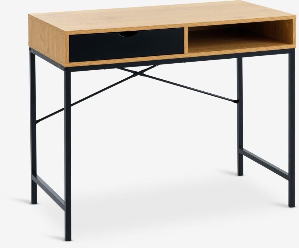 Jysk bureau TRAPPEDAL 48x95 met lade - warm eiken/zwart, Huis en Inrichting, Bureaus, Ophalen, Gebruikt