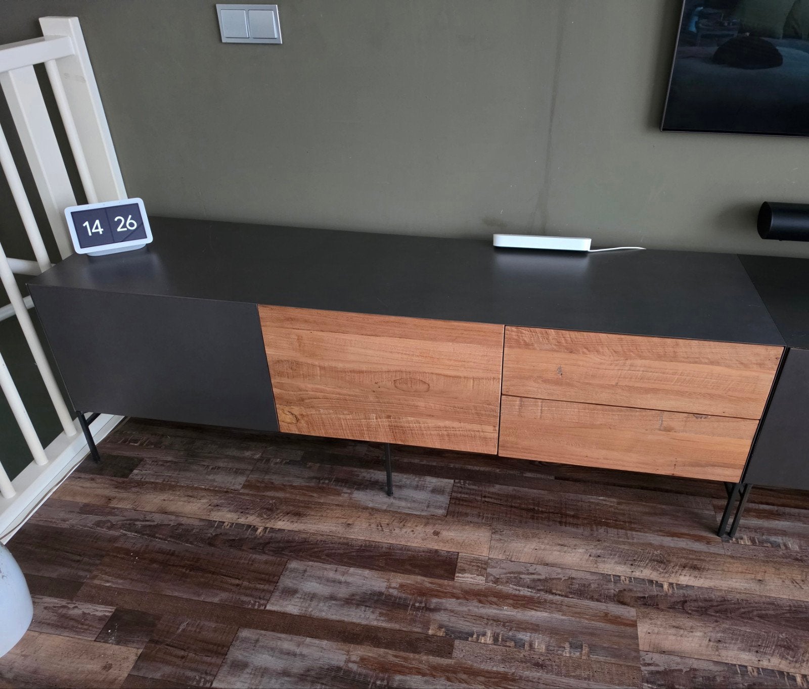 Living Pandora MX0013 TV-dressoir Teakhout/Metaal, Ophalen, Gebruikt, Teakhout, Minder dan 100 cm