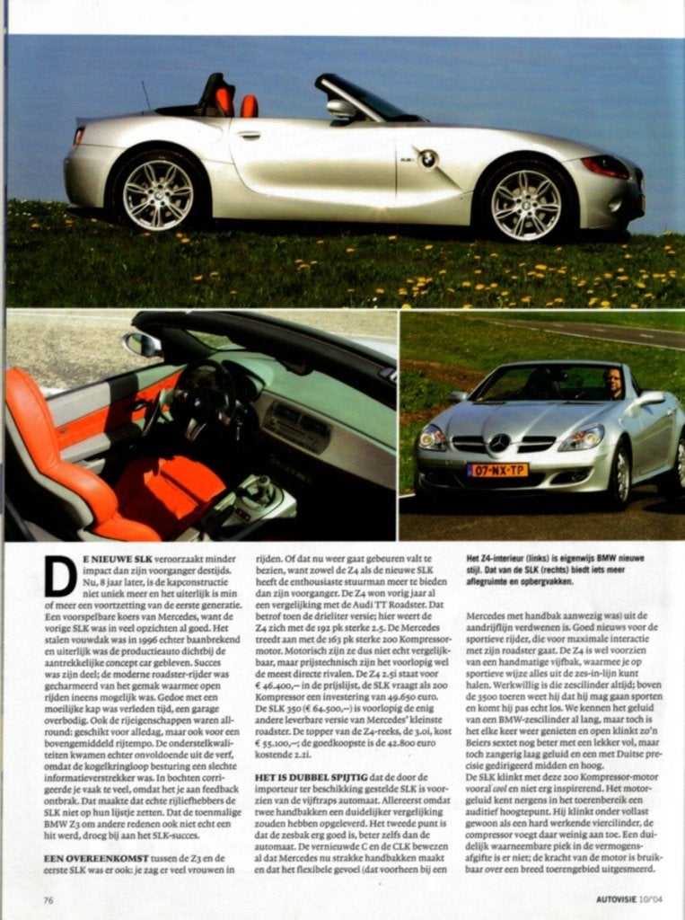 Autovisie dubbeltest Mercedes SLK en BMW Z4 Mei 2004