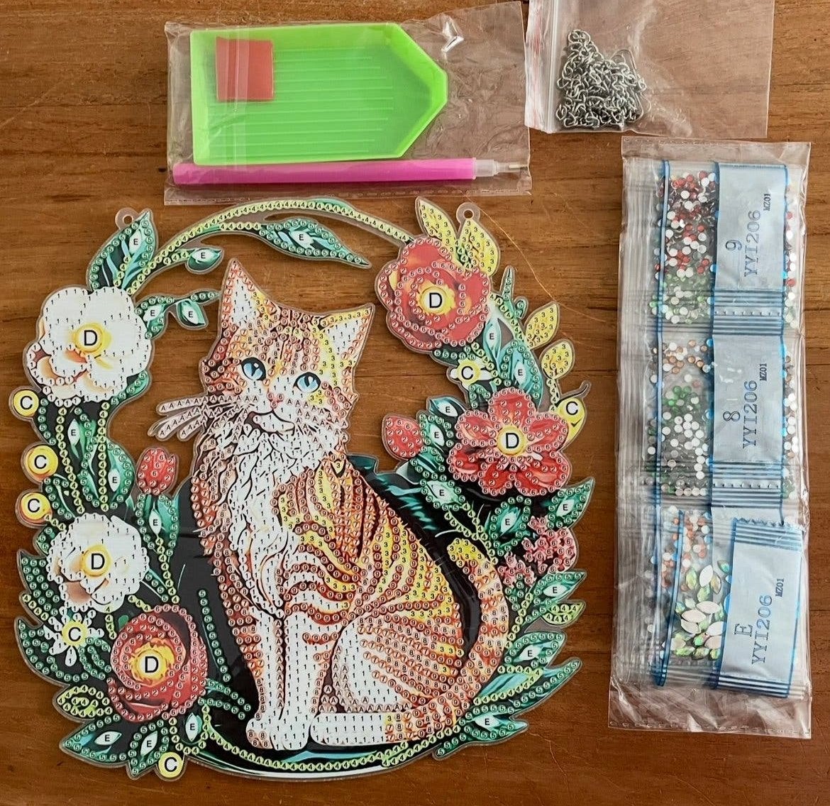 Diamond Painting Raamhanger rode Kat Ronde Steentjes Nieuw, Zelfklevend, Nieuw, Ophalen of Verzenden, Overige materialen