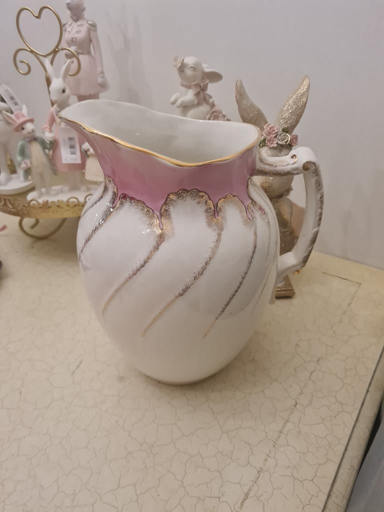 Vintage grote kan met roze rand, Antiek en Kunst, Ophalen of Verzenden
