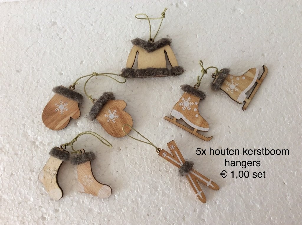 kerstboom hangers - ornamenten - hout - set van 5, Ophalen of Verzenden, Zo goed als nieuw